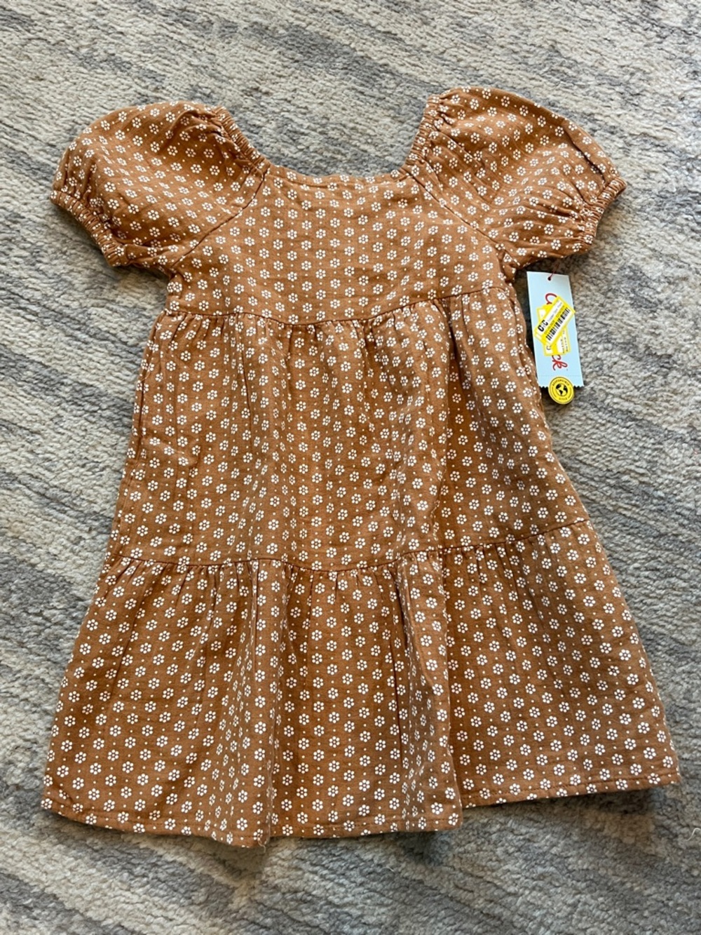 Cat & Jack Rust Floral Puff-Sleeve Tiered Dress